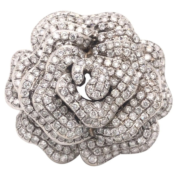 Rose Flower Diamond Cocktail Ring 18k White Gold