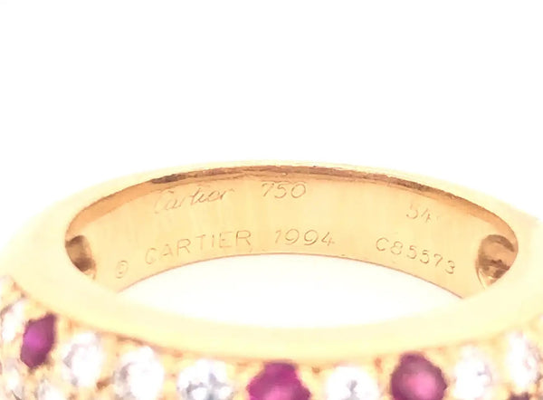 Cartier Diamond & Ruby Mimi Ring 18k Yellow Gold