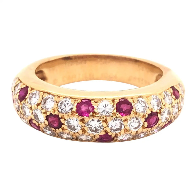 Cartier Diamond & Ruby Mimi Ring 18k Yellow Gold