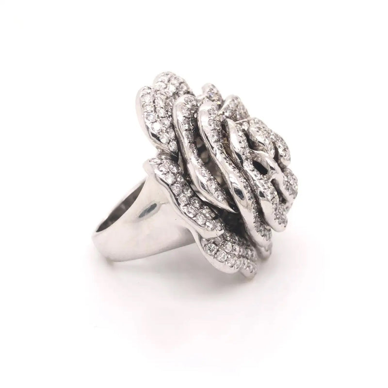 Rose Flower Diamond Cocktail Ring 18k White Gold