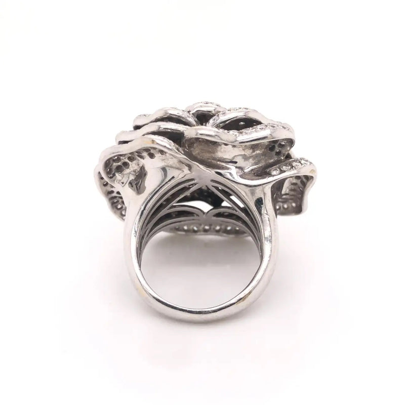 Rose Flower Diamond Cocktail Ring 18k White Gold